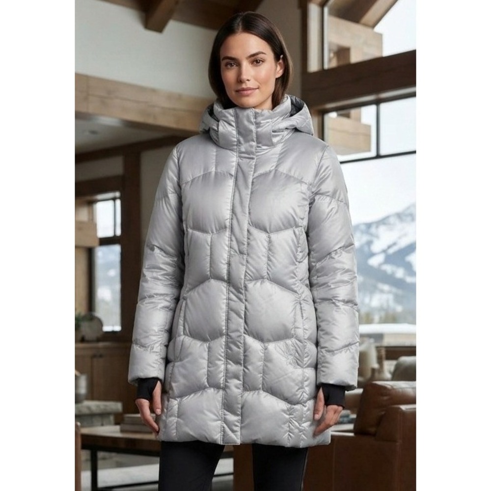 Spyder Quilted Puffer Jacket Duck Down Women's XL Silver Winter Coat Full Zip